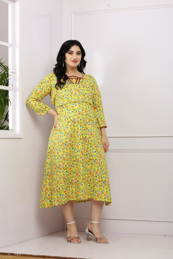 Blossomy Sunshine Flap Nursing Dress momzjoy.com