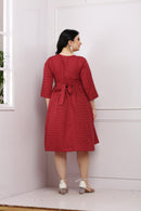 Cute Crimson Dotted Maternity & Nursing Dress MOMZJOY.COM