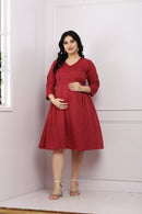 Cute Crimson Dotted Maternity & Nursing Dress MOMZJOY.COM