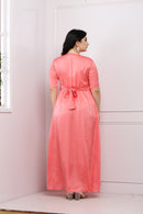 Victoria Peach Wrap Maternity& Nursing Satin Layered Dress MOMZJOY.COM