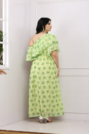 Lime Green One Shoulder Maternity & Nursing Frill Maxi momzjoy.com