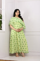 Lime Green One Shoulder Maternity & Nursing Frill Maxi momzjoy.com