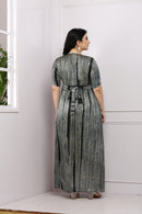 Vintage Smokey Grey Wrap Maternity& Nursing Layered Satin Dress MOMZJOY.COM