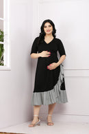 Ebony Maternity & Nursing Frill Wrap Dress momzjoy.com