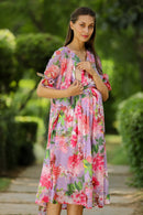 Lavender Bloom Maternity & Nursing Midi Wrap Dress momzjoy.com