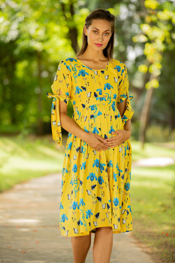 Sunshine Aqua Maternity & Nursing Tie Dress momzjoy.com
