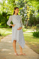 Asymmetrical Noir Polka High Neck Maternity & Nursing Dress MOMZJOY.COM