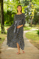 Black Floral Dual Bow High-Low Maternity & Nursing Dress momzjoy.com