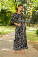 Black Floral Dual Bow High-Low Maternity & Nursing Dress momzjoy.com