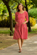 Red Zig Zag Pocket Maternity & Nursing Dress momzjoy.com