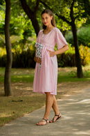 Pastel Pink Polka Maternity and Front Button Nursing Swing Dress momzjoy.com