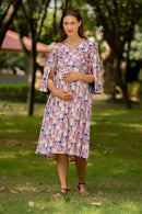 Carolina Pink Floral Unique Sleeves Maternity & Nursing Dress MOMZJOY.COM