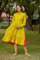 Lemon Pink Cotton Maternity & Nursing Collar Dress momzjoy.com