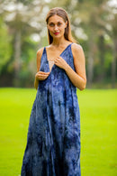 Breezy Blue Tie-Dye Cotton Maternity Jumpsuit momzjoy.com