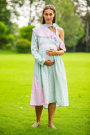Mint Blush Polka Neck Tie Maternity & Nursing Dress momzjoy.com
