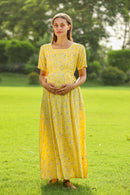 Pastel Yellow Maternity & Nursing Dress / Delivery Gown/ Night Dress MOMZJOY.COM