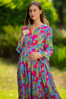 Rosy Paisley Floral Maternity & Nursing Layer Dress MOMZJOY.COM