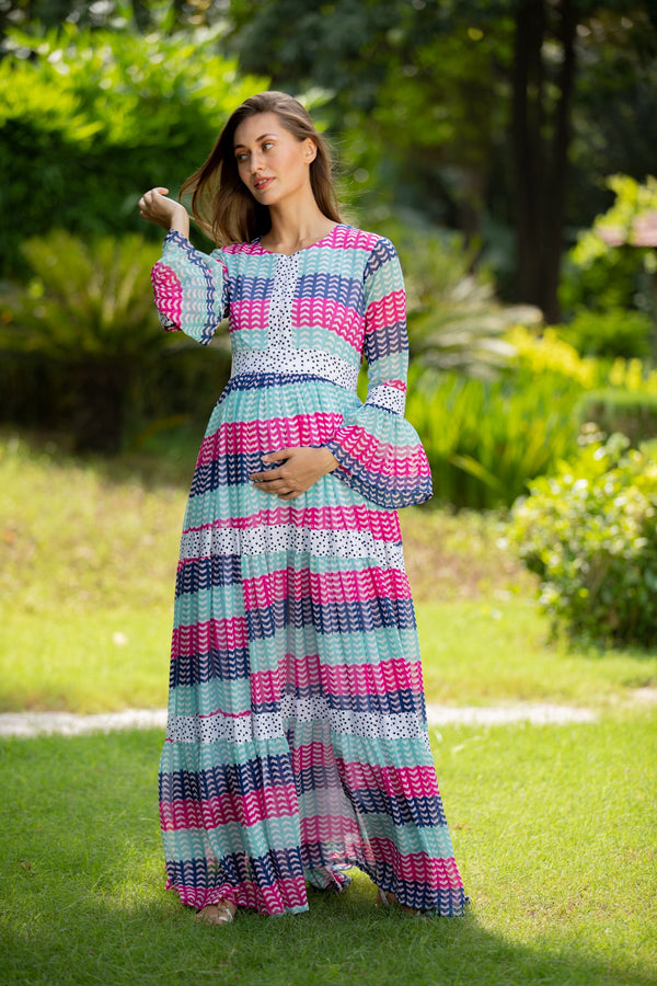 Pastel Mosaic Maternity & Nursing Dress MOMZJOY.COM