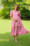Bubblegum Blossom Maternity & Nursing Frill Dress momzjoy.com