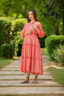 Peony Pink Maternity & Nursing Frill Cotton Dress momzjoy.com