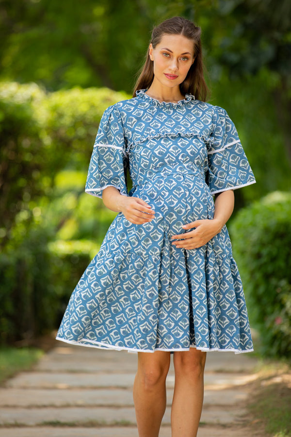 Alice Blue Maternity & Nursing Horizontal Zip Dress momzjoy.com