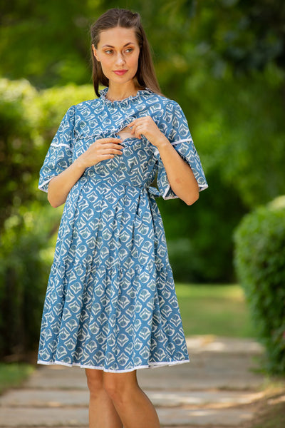 Alice Blue Maternity & Nursing Horizontal Zip Dress momzjoy.com