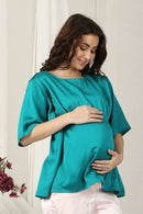 Pleasing Teal Green Maternity Satin Top momzjoy.com