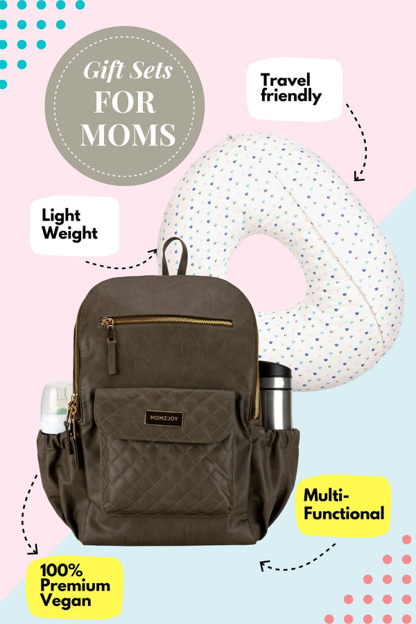 Gift Sets For Moms - Vivid Olive Diaper Bag & Feeding Pillow (Set of 2) MOMZJOY.COM