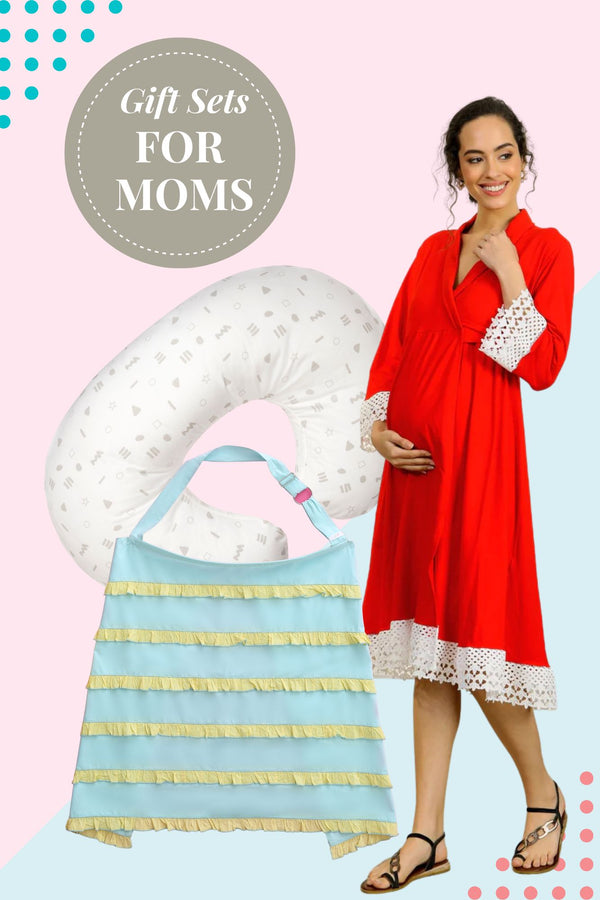 Gift Sets For Moms - Cherry Red Delivery Robes + Feeding Pillow + Feeding Cover (Set of 3) MOMZJOY.COM