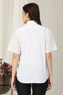 Women Classic Snow White Adorned Pocket Shirt (100% Cotton) momzjoy.com