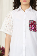 Women Classic Snow White Adorned Pocket Shirt (100% Cotton) momzjoy.com