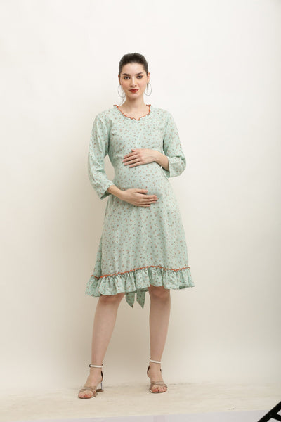 Homey Mint Floral Maternity & Nursing Night Dress momzjoy.com