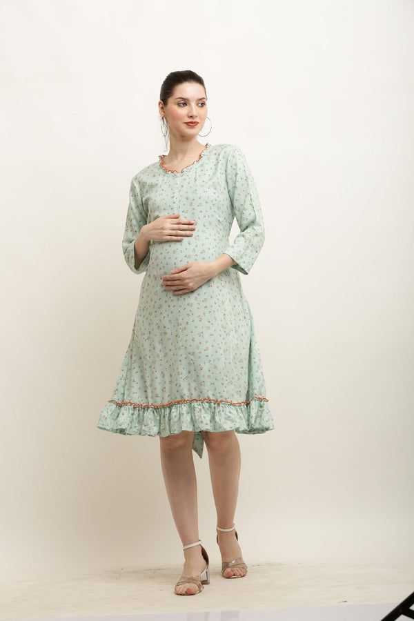 Homey Mint Floral Maternity & Nursing Night Dress momzjoy.com