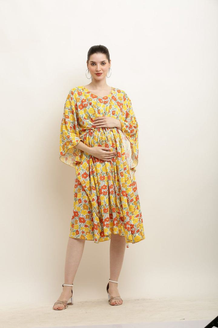 Cheerful Sunshine Flower Bomb Maternity & Nursing Kaftan momzjoy.com