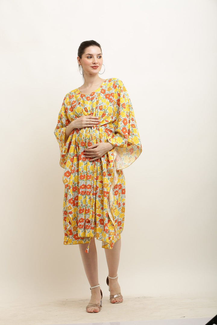 Cheerful Sunshine Flower Bomb Maternity & Nursing Kaftan momzjoy.com