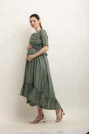 Jazzy Slate Gray Hi-Low Frill Maternity Wrap Dress momzjoy.com