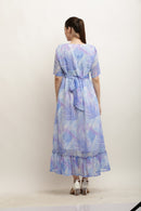 Ocean Blue Tropical Hi-Low Frill Maternity & Nursing Wrap Dress MOMZJOY.COM