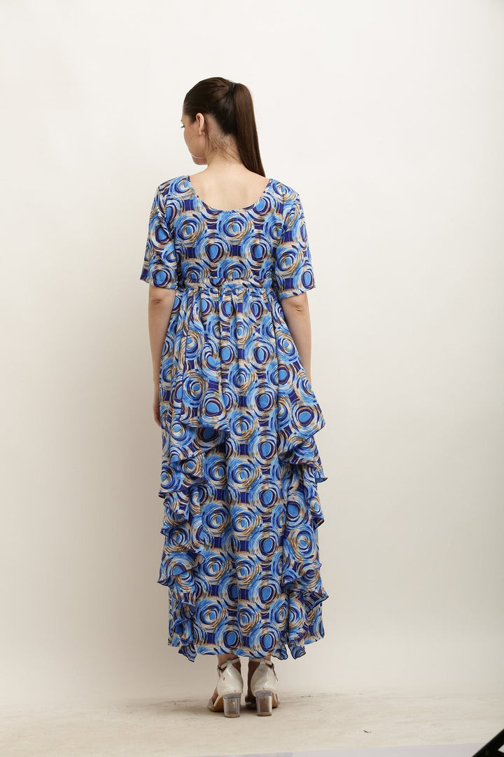 Blue Monochrome Spiral Maternity Flow Dress momzjoy.com