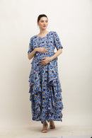 Blue Monochrome Spiral Maternity Flow Dress momzjoy.com