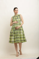Paradise Olive Green Maternity & Nursing Concealed Zips Frill Dress momzjoy.com