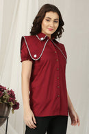 Women Vintage Burgundy Adorn Shirt (100% Cotton) momzjoy.com