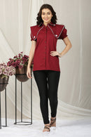 Women Vintage Burgundy Adorn Shirt (100% Cotton) momzjoy.com