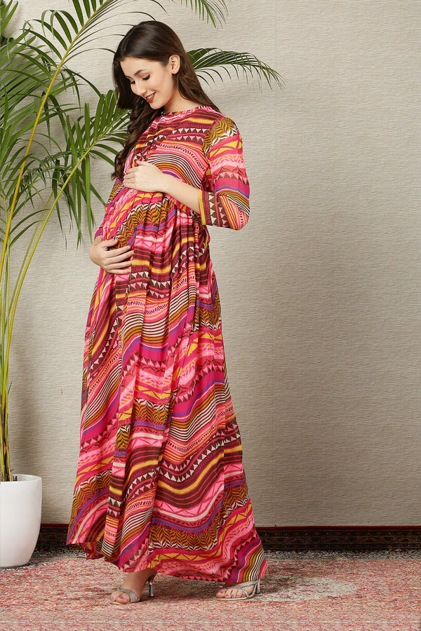 Merry Colorful Maternity Knot Dress MOMZJOY.COM