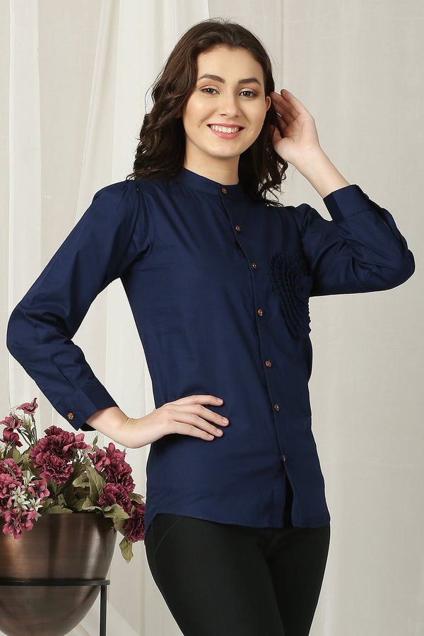 Women French Navy Enrich Shirt (100% Cotton) momzjoy.com