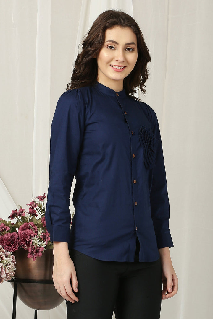 Women French Navy Enrich Shirt (100% Cotton) momzjoy.com