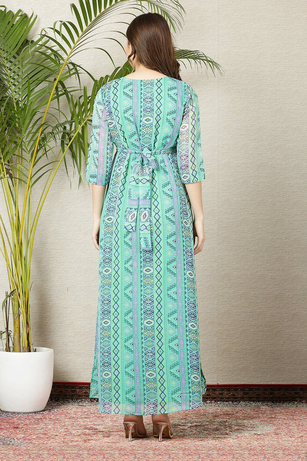 Apple Green Floral Side Slit Maternity & Nursing Dress MOMZJOY.COM