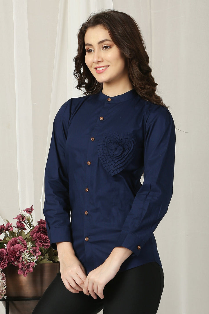 Women French Navy Enrich Shirt (100% Cotton) momzjoy.com