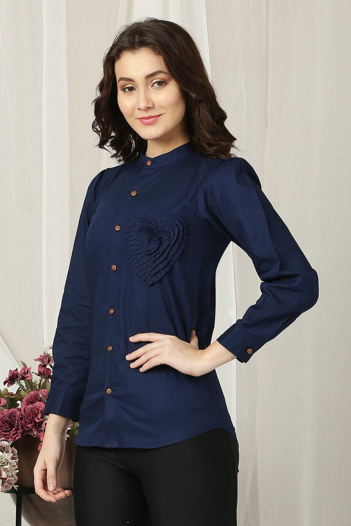 Women French Navy Enrich Shirt (100% Cotton) momzjoy.com