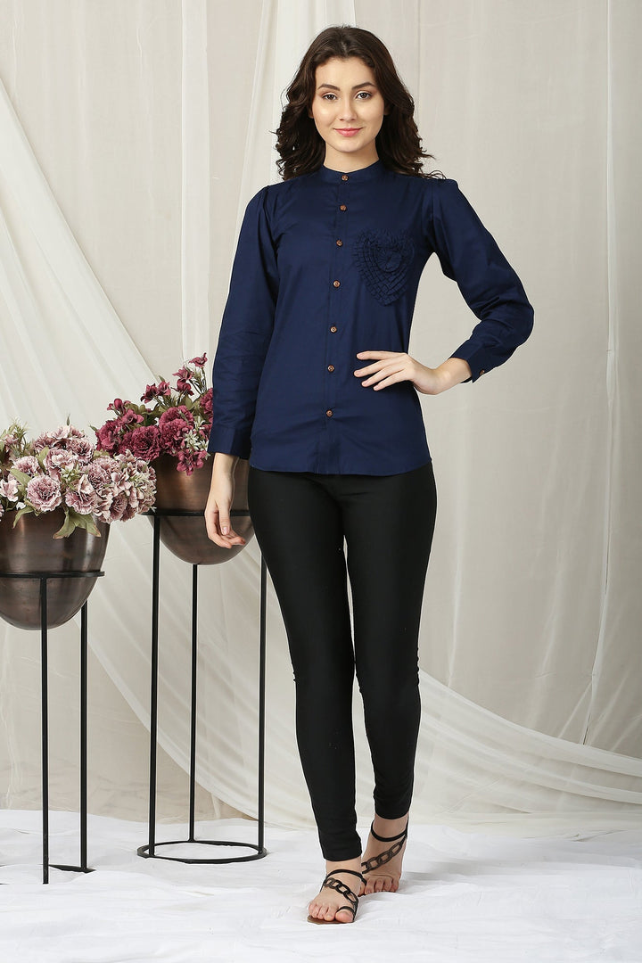 Women French Navy Enrich Shirt (100% Cotton) momzjoy.com