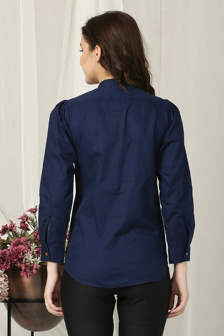 Women French Navy Enrich Shirt (100% Cotton) momzjoy.com